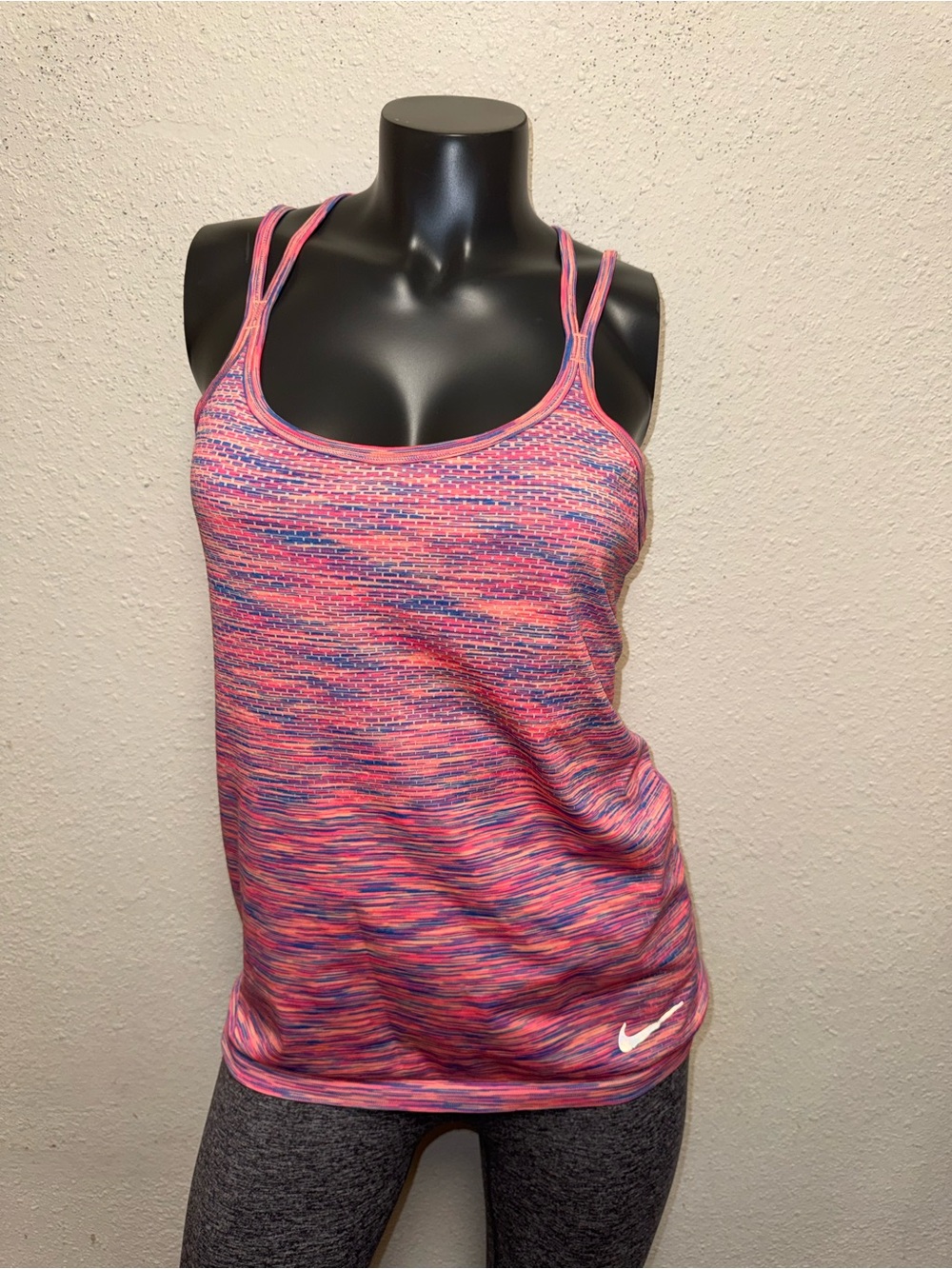 Nike Women's Pink Multicolor Space-Dye Double-Strap Tank
